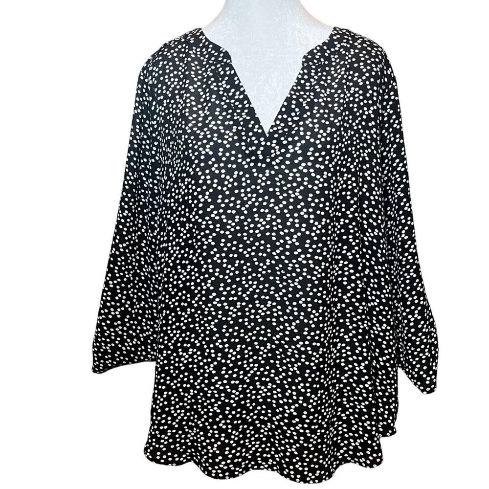 Chaus New York‎ XL Polka Dot Print Long Sleeve High Low Blouse Top Pristine Chic
